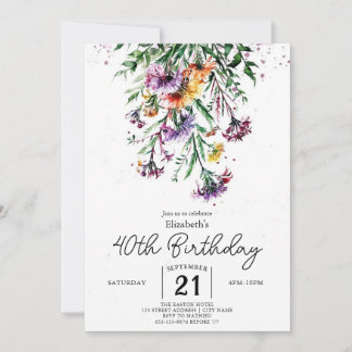Elegante Custom Wildblumen 40. Geburtstag Einladung