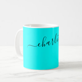 Elegante Cyan-Farbige Moderne Namen Personalisiert Kaffeetasse