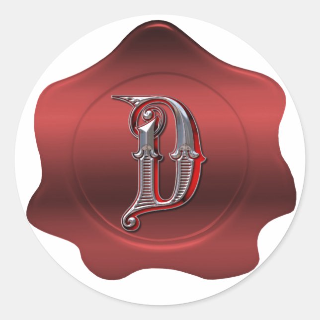 Elegante D Monogram Red Wax Siegel Look Sticker (Vorderseite)
