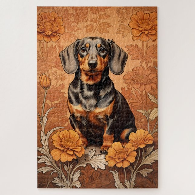 Elegante Dackel und Marigolds Puzzle (Vertikal)