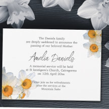 Elegante Daffodil Funeral Announcement Card