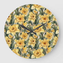 Elegante daffodil Yellow Watercolor Blume Große Wanduhr