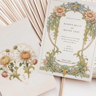 Elegante Dahlia-Art-Nouveau-Hochzeit Einladung