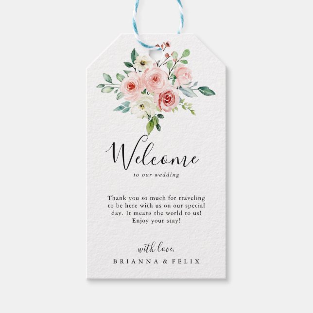 Elegante dainty Herbst Blumenhochzeit Willkommen Geschenkanhänger (Vorderseite)