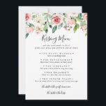 Elegante Dainty Wedding Kissing Menu Game Card<br><div class="desc">Diese elegante Hochzeitskissingkarte eignet sich ideal für einen modernen Hochzeitsempfang. Die Einrichtung besteht aus illustriert rosa,  rot-weiß rosa Rosen,  von Grünblättern umgebene Bäume,  die die wunderschönen Herbstfarben noch verstärken.</div>