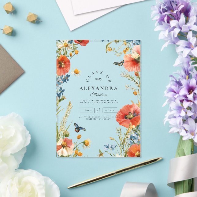 Elegante Dainty Wildblumen Graduation Party Acryleinladungen (In Situ (Hochzeit))