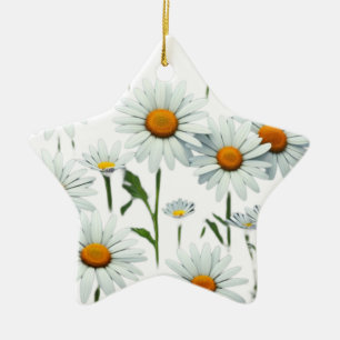 Elegante Daisy Boho Floral Weihnachten Keramik Ornament