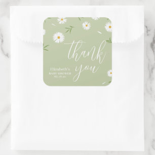 Elegante Daisy geschlechtsneutrale Babyparty Danke Quadratischer Aufkleber