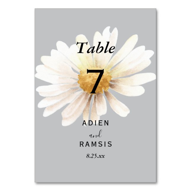 Elegante Daisy Gray Wedding Table Card Tischnummer (Vorderseite)