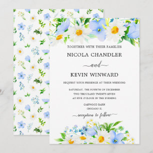 Elegante Daisy und Vergissmeinnicht Hochzeit Einladung