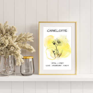 Elegante Daisy Yellow Single Schwarzer Poster