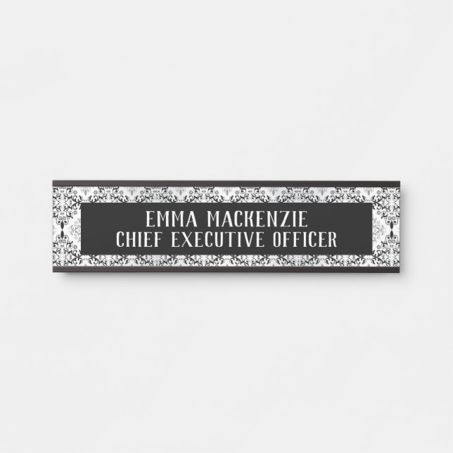 Elegante Damask Art Deco Namensplatte - Türschild (Vorderseite )