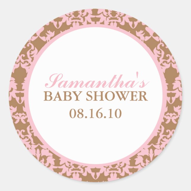Elegante Damask Baby Shower Stickers (Vorderseite)