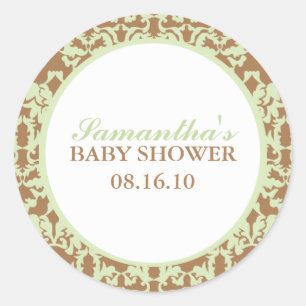 Elegante Damask Babydusche Runder Aufkleber
