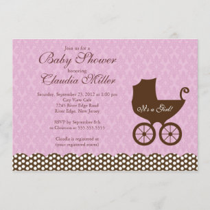 Elegante Damask Carriage Girl Babydusche Einladung