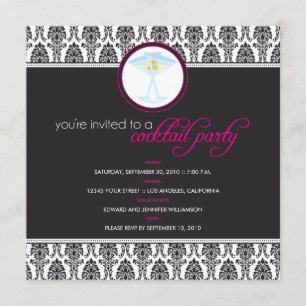 Elegante Damask Cocktail Party Einladung (Fuschia)