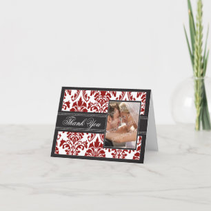 Elegante Damask Custom Danke-Card (rot/schwarz) Dankeskarte