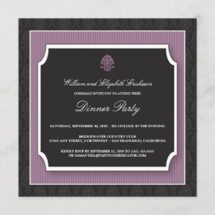 Elegante Damask Dinner Party Einladung (lila)