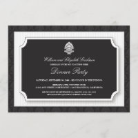 Elegante Damask Dinner Party Einladung (weiß)