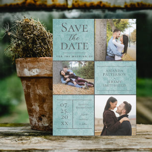 Elegante Damask Drei Fotosammlungen   Aquamarin Save The Date