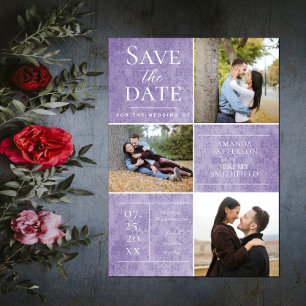 Elegante Damask Drei Fotosammlungen Lila Save The Date