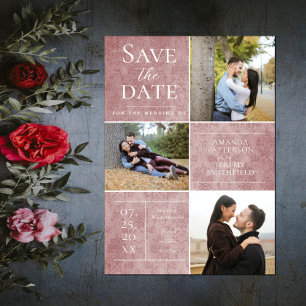 Elegante Damask Drei Fotosammlungen   Pink Save The Date