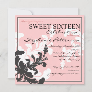 Elegante Damask Floral 16 . Geburtstag Einladung