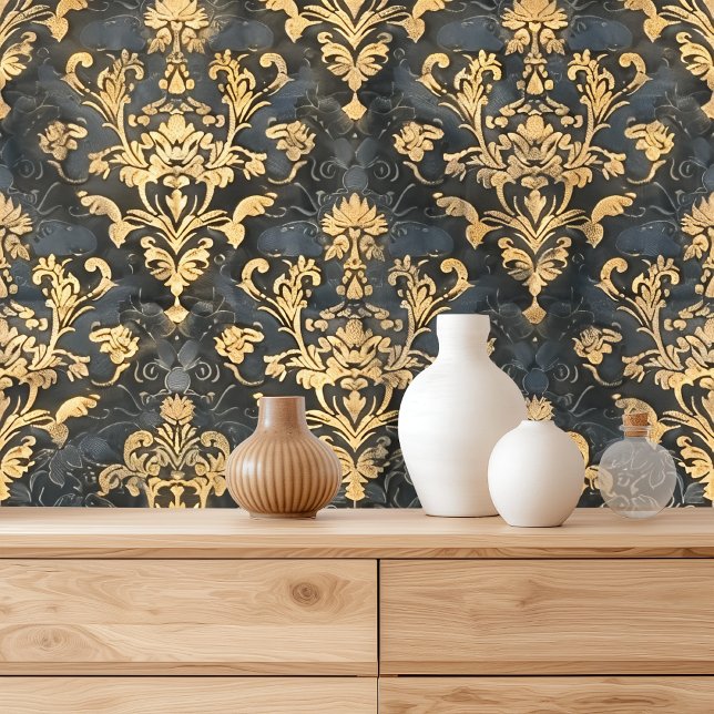 Elegante Damask Gold und Black Tapete (Von Creator hochgeladen)