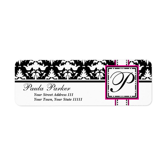 Elegante Damask Monogram P Chic Labels (Vorne)