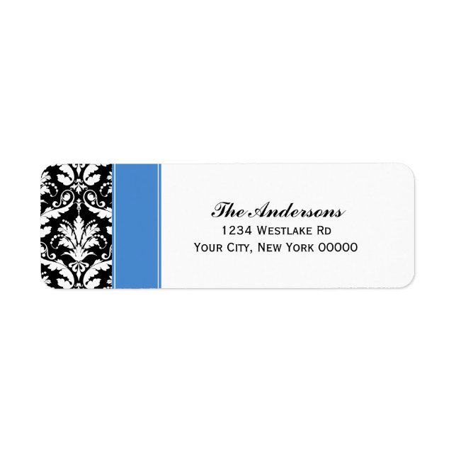 Elegante Damask Muster-Adressenzeichen (Vorne)