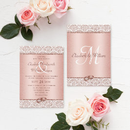 Elegante Damask Rose Gold Monogram Wedding Einladung