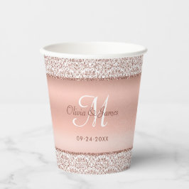 Elegante Damask Rose Gold Monogram Wedding Pappbecher
