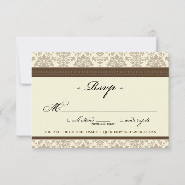 Elegante Damask RSVP-Karte (Schokolade/Creme) RSVP Karte (Vorderseite)