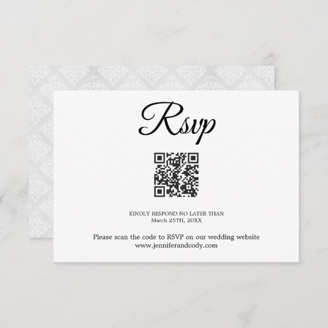 Elegante Damask UAWG QR Code Hochzeitkarte (Vorne/Hinten)