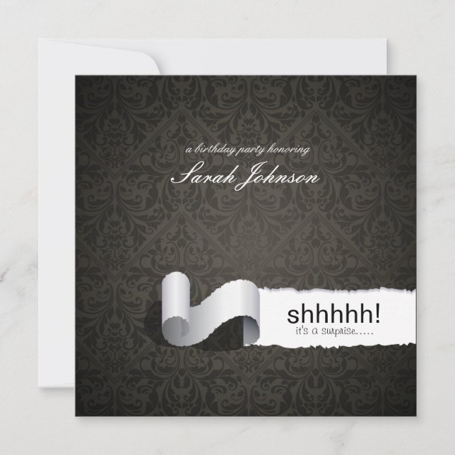Elegante Damask Überraschung Geburtstagsparty Einladung (Vorderseite)