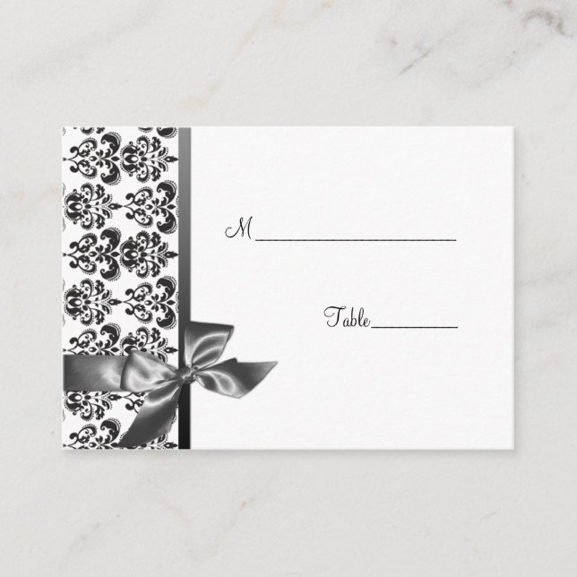 Elegante Damask- und Bow-Table-Platzkarte Platzkarte (Vorderseite)