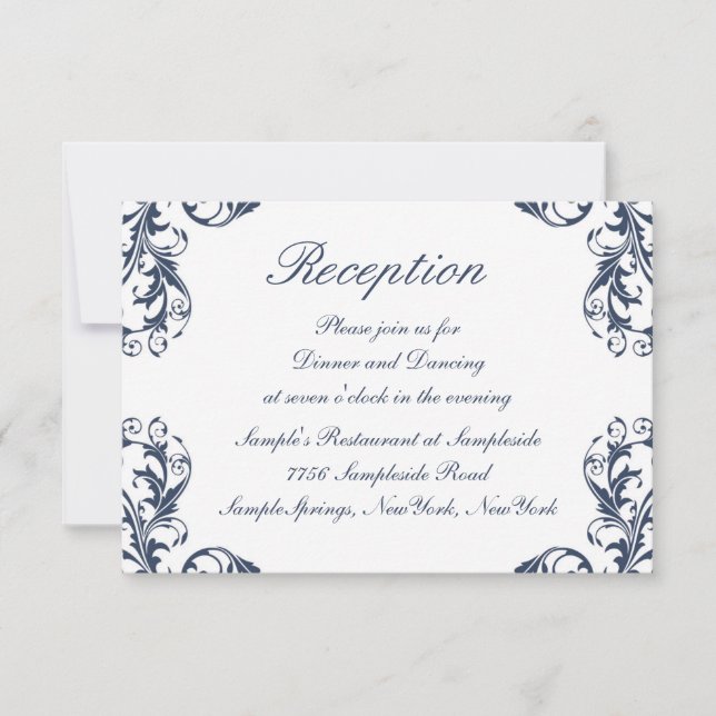 Elegante Damask Wedding Empfang Card Einladung (Vorderseite)