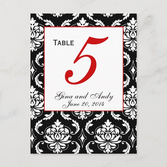 Elegante Damask Wedding Tischnummer Card (Vorderseite)