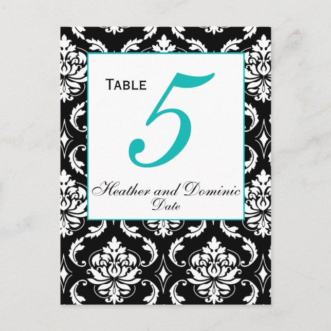 Elegante Damask Wedding Tischnummer Card 1 (Vorderseite)