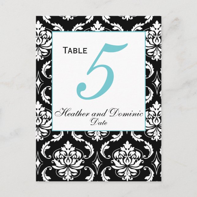 Elegante Damask Wedding Tischnummer Card 3 (Vorderseite)