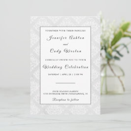 Elegante Damask White Wedding Invitation Card Einladung