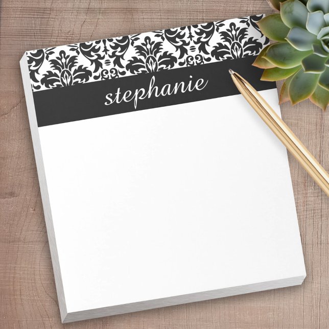 Elegante Damaskus-Muster mit Schwarz und Weiß Notizblock (Personalized Notepad)