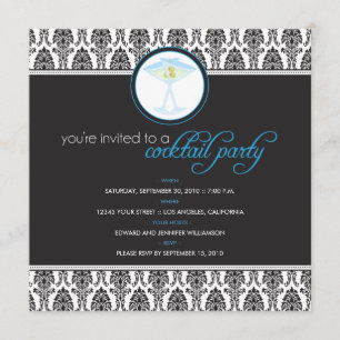 Elegante Damast-Cocktailparty-Einladung (blau) Einladung