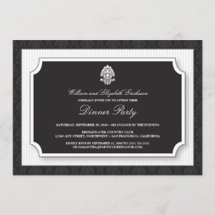 Elegante Damast-Einladung zur Dinnerparty (weiß) Einladung