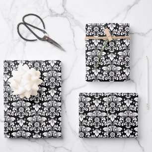 Elegante Damast-Geschenkpapier-Set aus 3 flachen B Geschenkpapier Set