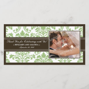 Elegante Damast-Hochzeit danken Ihnen Fotokarte: Dankeskarte