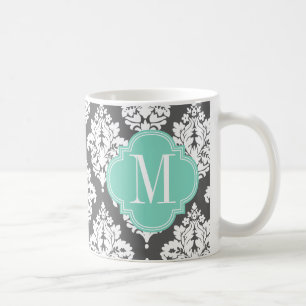 Elegante Damast-Holzkohlen-u. Aqua-Gewohnheit mit Tasse
