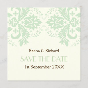 Elegante Damast-Mint-Elfenbein-Hochzeit Save the D Einladung