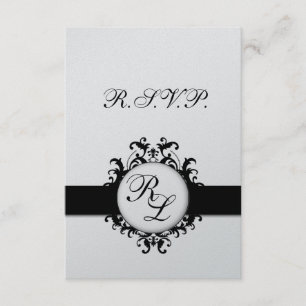 Elegante Damast-Monogramm-Hochzeits-Antwortkarte S RSVP Karte