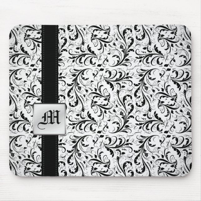 Elegante Damast-Monogramm-Mauspads Mousepad (Vorne)